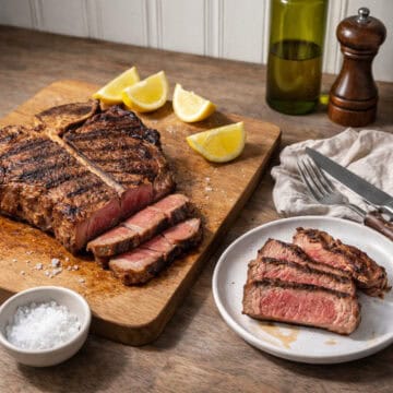grilled tucan porterhouse on a wood counter top