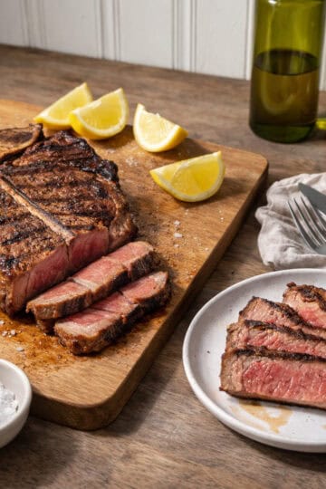 grilled tucan porterhouse on a wood counter top