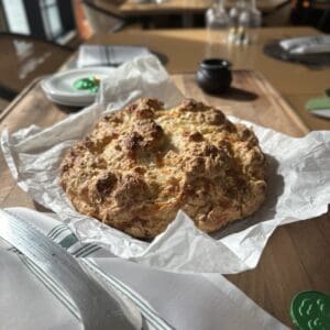 Cheddar Spring Onion Irish soda Bread on parchment