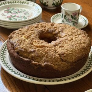Dense New England coffee cake with cinnamon crumb topping